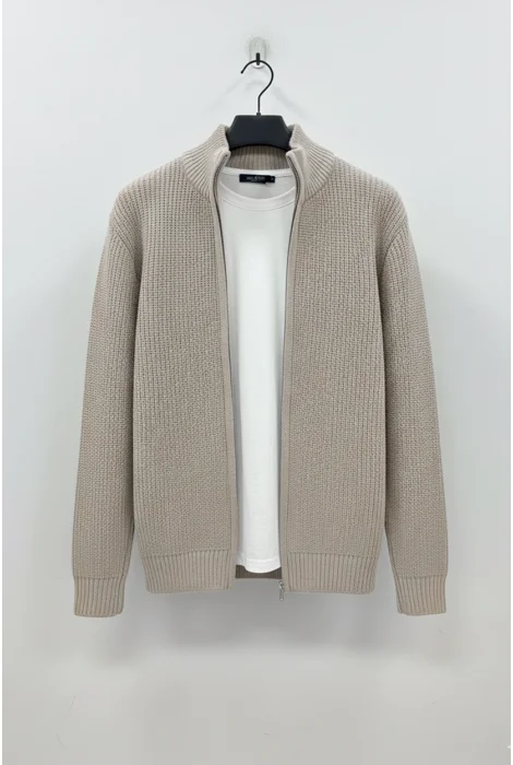 Erkek Sim Fit Örgü Hırka Vizon Cd136