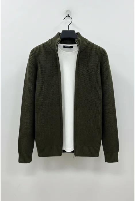 Erkek Sim Fit Örgü Hırka Yeşil Cd136