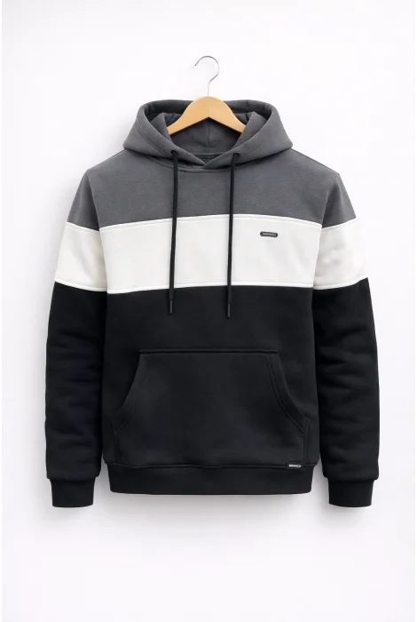 Erkek Slim Fit Renk Bloklu Sweatshirt Füme Cd149