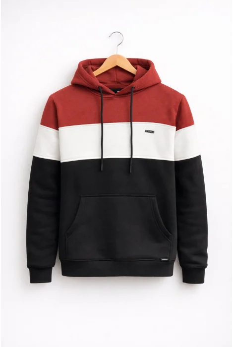 Erkek Slim Fit Renk Bloklu Sweatshirt Kırmızı Cd149