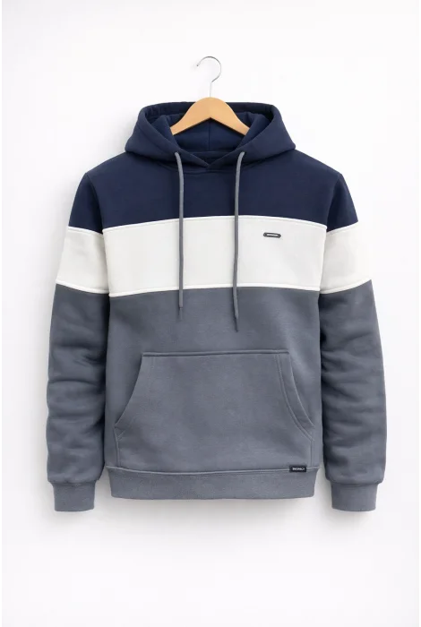 Erkek Slim Fit Renk Bloklu Sweatshirt Lacivert Cd149