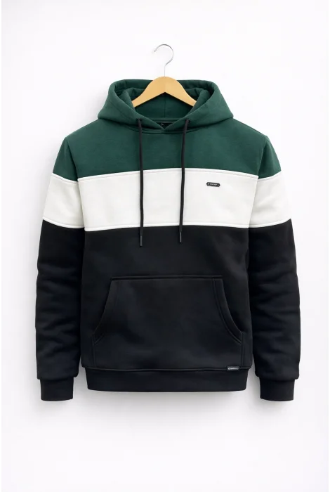 Erkek Slim Fit Renk Bloklu Sweatshirt Yeşil Cd149