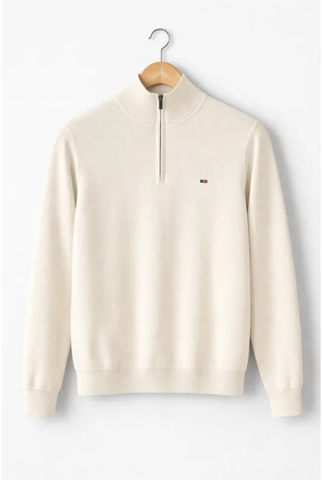 Erkek Yarım Fermuarlı Kazak Krem Cd144