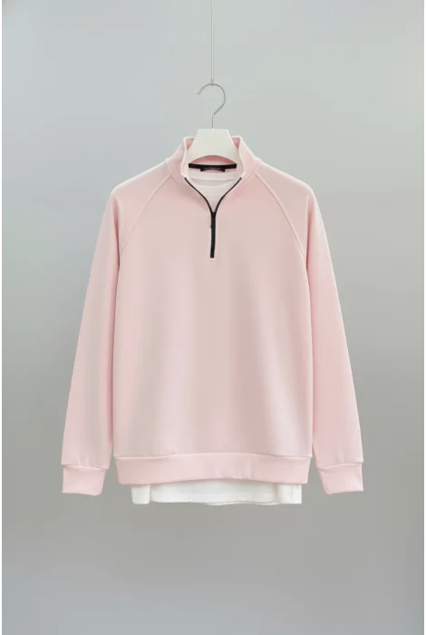 Erkek Yarım Fermuarlı Sweatshirt Pembe Cd140