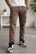 Erkek Cepli Düz Paça Kargo Pantolon Kahverengi Cd154