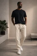 Erkek Keten Görünümlü Pamuk Pantolon Bej Cd159