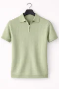 Erkek Polo Yaka Çizgili Triko Tişört Açık Yeşil Cd171