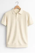 Erkek Polo Yaka Düğmeli Triko Tişört Krem Cd172