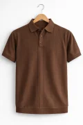 Erkek Polo Yaka Düğmeli Triko Tişört Kahverengi Cd172