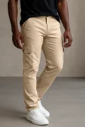 Erkek Kargo Cepli Beli Düğmeli Pantolon Krem Cd102