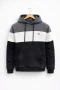 Erkek Slim Fit Renk Bloklu Sweatshirt Füme Cd149