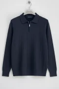 Erkek Yarım Fermuarlı Polo Yaka Normal Kalıp Kazak Lacivert Cd101