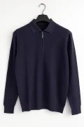 Erkek Yarım Fermuarlı Polo Yaka Normal Kalıp Kazak Lacivert Cd101