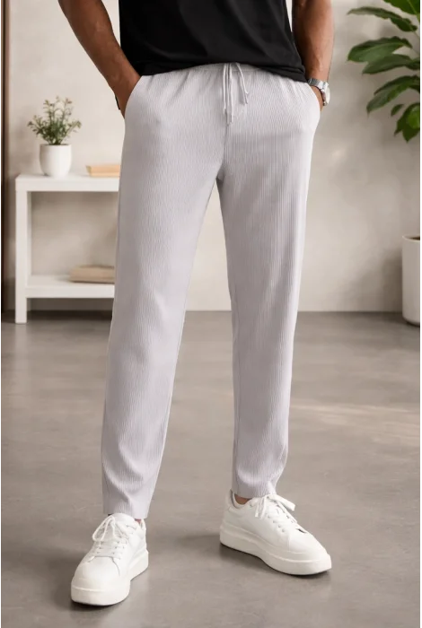 Erkek Asimetrik Kesim Daralan Paça Pantolon Gri Cd153