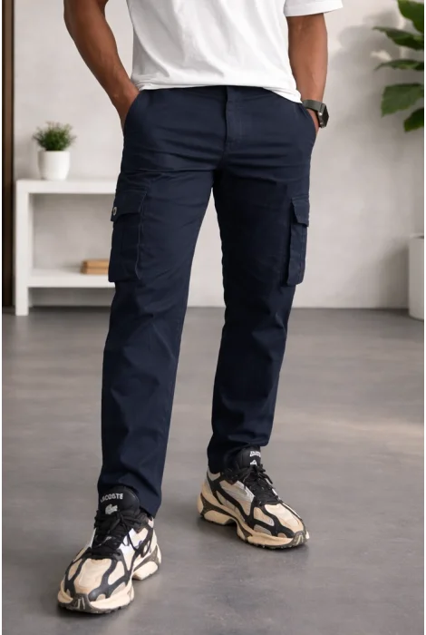 Erkek Cepli Düz Paça Kargo Pantolon Lacivert Cd154
