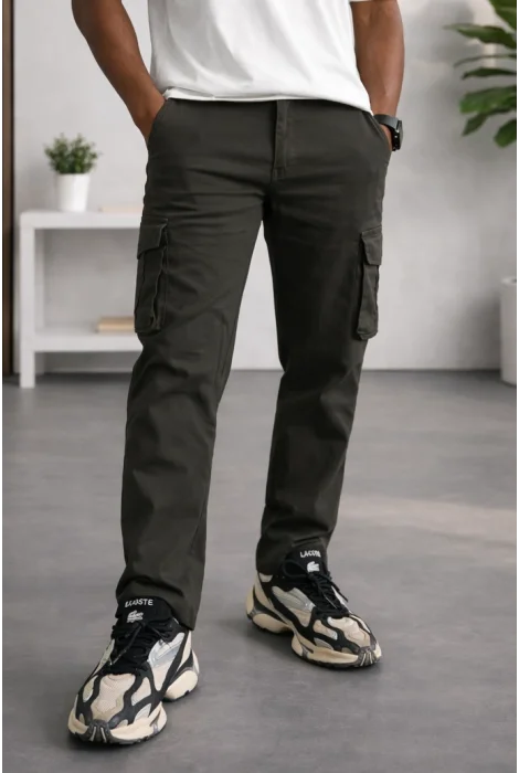 Erkek Cepli Düz Paça Kargo Pantolon Yeşil Cd154