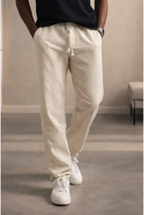 Erkek Keten Görünümlü Pamuk Pantolon Bej Cd159