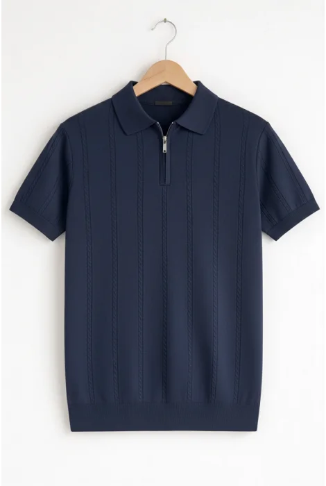 Erkek Polo Yaka Desenli Triko Tişört Lacivert Cd164