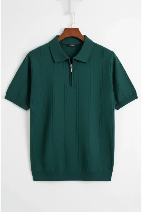Erkek Polo Yaka Desenli Triko Tişört Yeşil Cd164