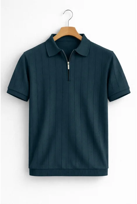 Erkek Nokta Desenli Polo Yaka Triko Tişört Yeşil Cd166