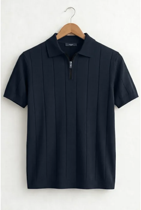 Erkek Polo Yaka Çizgili Triko Tişört Lacivert Cd171