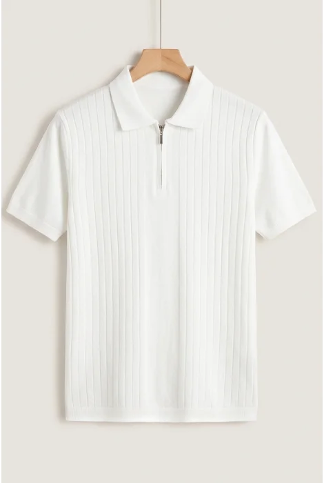 Erkek Çizgi Desenli Polo Yaka Triko Tişört Beyaz Cd168