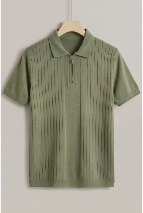 Erkek Çizgi Desenli Polo Yaka Triko Tişört Açık Yeşil Cd168