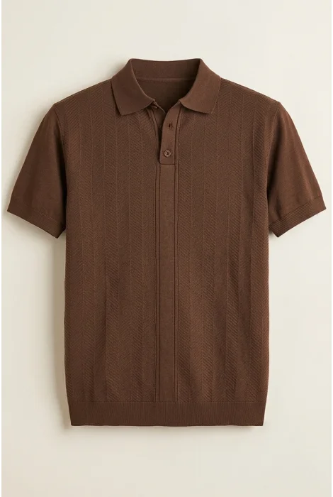 Erkek Polo Yaka Düğmeli Triko Tişört Kahverengi Cd172
