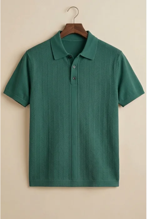 Erkek Polo Yaka Düğmeli Triko Tişört Yeşil Cd172