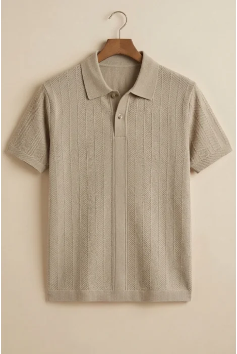 Erkek Polo Yaka Düğmeli Triko Tişört Vizon Cd172