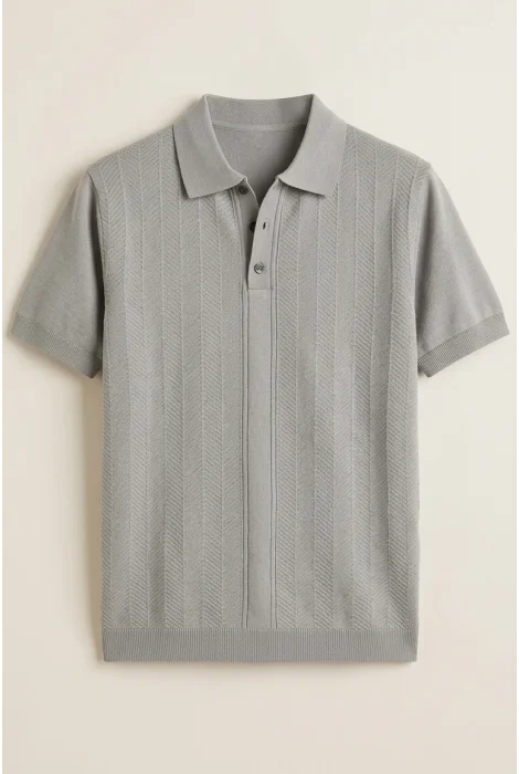 Erkek Polo Yaka Düğmeli Triko Tişört Gri Cd172