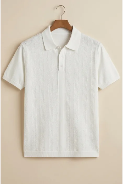 Erkek Polo Yaka Düğmeli Triko Tişört Beyaz Cd172