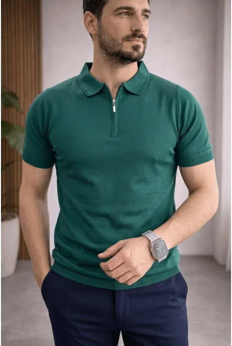 Erkek Polo Yaka Düz Triko Tişört Yeşil Cd173