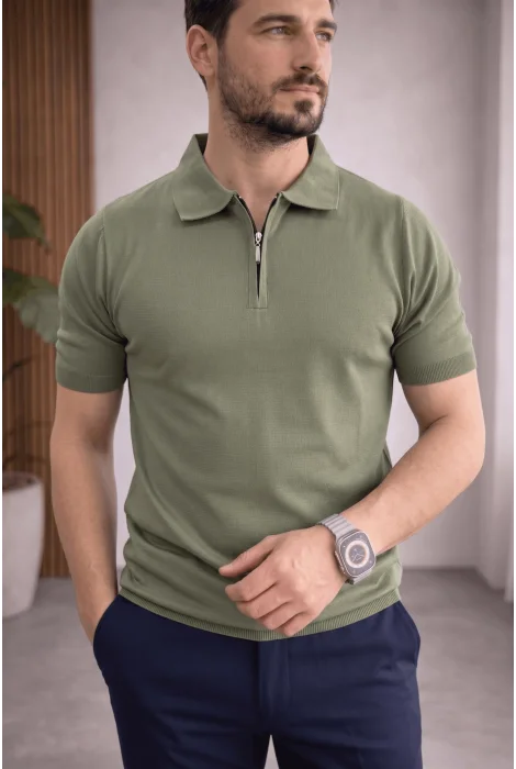 Erkek Polo Yaka Düz Triko Tişört Açık Yeşil Cd173