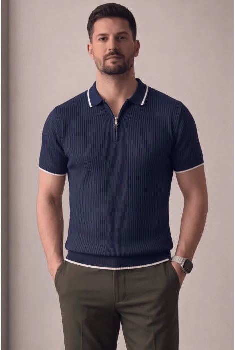 Erkek Polo Yaka Çizgili Tişört Lacivert Cd177