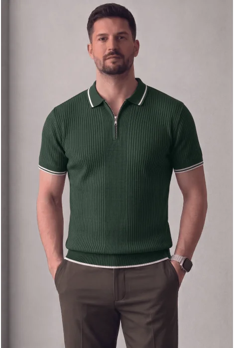Erkek Polo Yaka Çizgili Tişört Yeşil Cd177