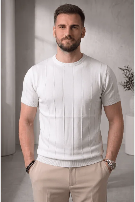 Erkek Bisiklet Yaka Triko Tişört Beyaz Cd114