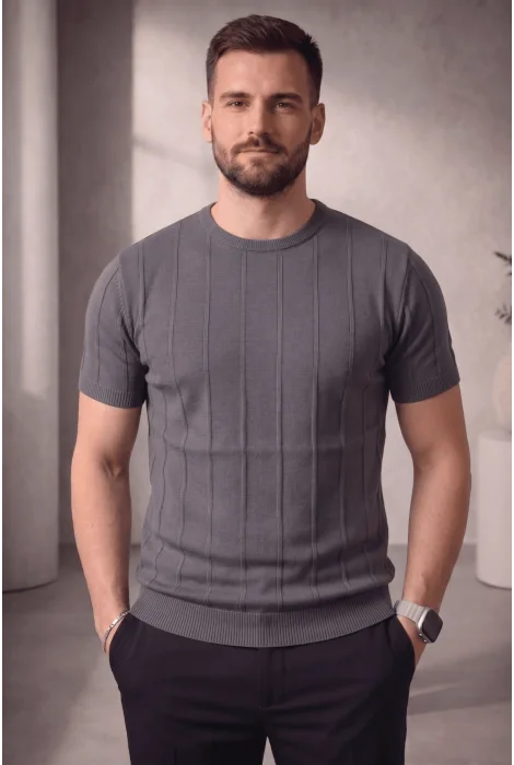 Erkek Bisiklet Yaka Triko Tişört Antrasit Cd114