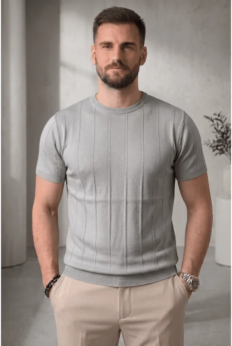 Erkek Bisiklet Yaka Triko Tişört Gri Cd114