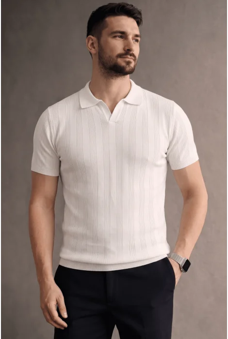 Erkek Açık Yaka Triko Tişört Beyaz Cd103