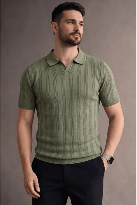 Erkek Açık Yaka Triko Tişört Haki Cd103