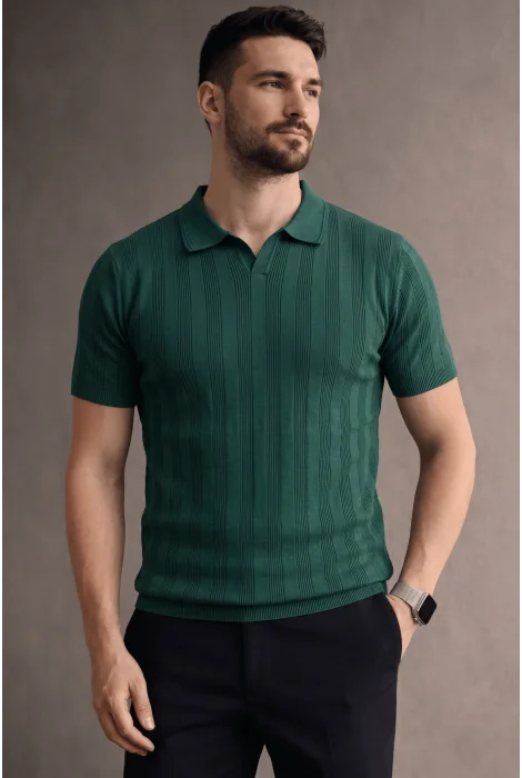 Erkek Açık Yaka Triko Tişört Yeşil Cd103