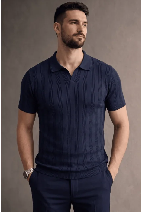 Erkek Açık Yaka Triko Tişört Lacivert Cd103