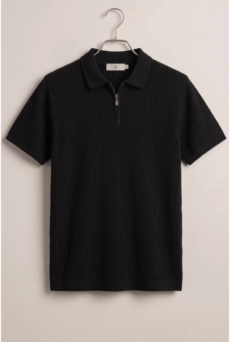 Erkek Likralı Polo Yaka Tişört Siyah Cd180