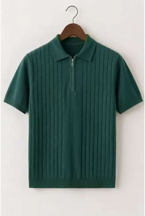 Erkek Çizgi Desenli Polo Yaka Triko Tişört Yeşil Cd168