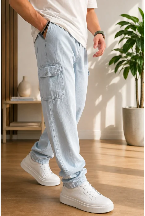 Erkek Baggy Pantolon Buz Mavi Cd189