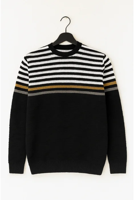 Erkek Bisiklet Yaka Slim Fit Kazak Siyah Cd120