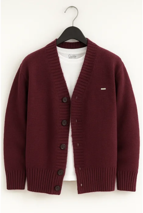 Erkek Düğmeli Hırka Bordo Cd124