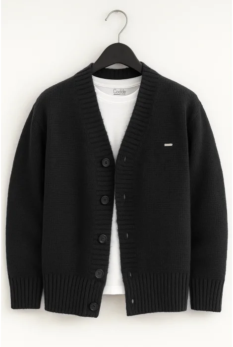 Erkek Düğmeli Hırka Siyah Cd124