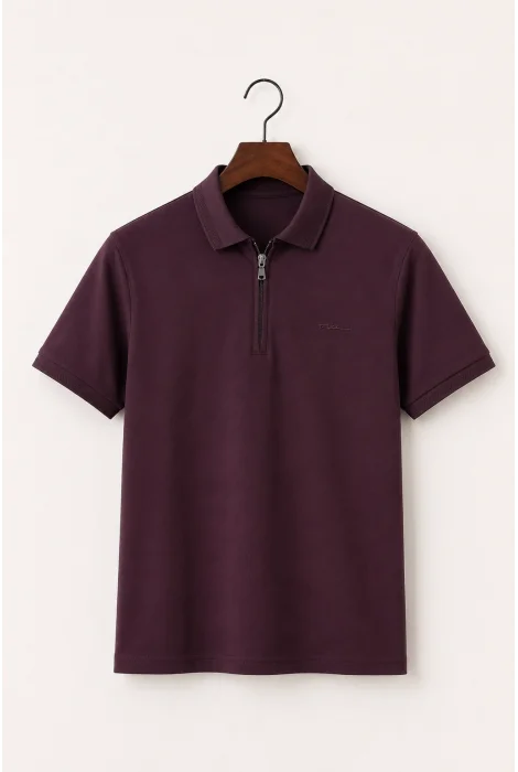 Erkek Fermuarlı Polo Yaka Tişört Bordo Cd188